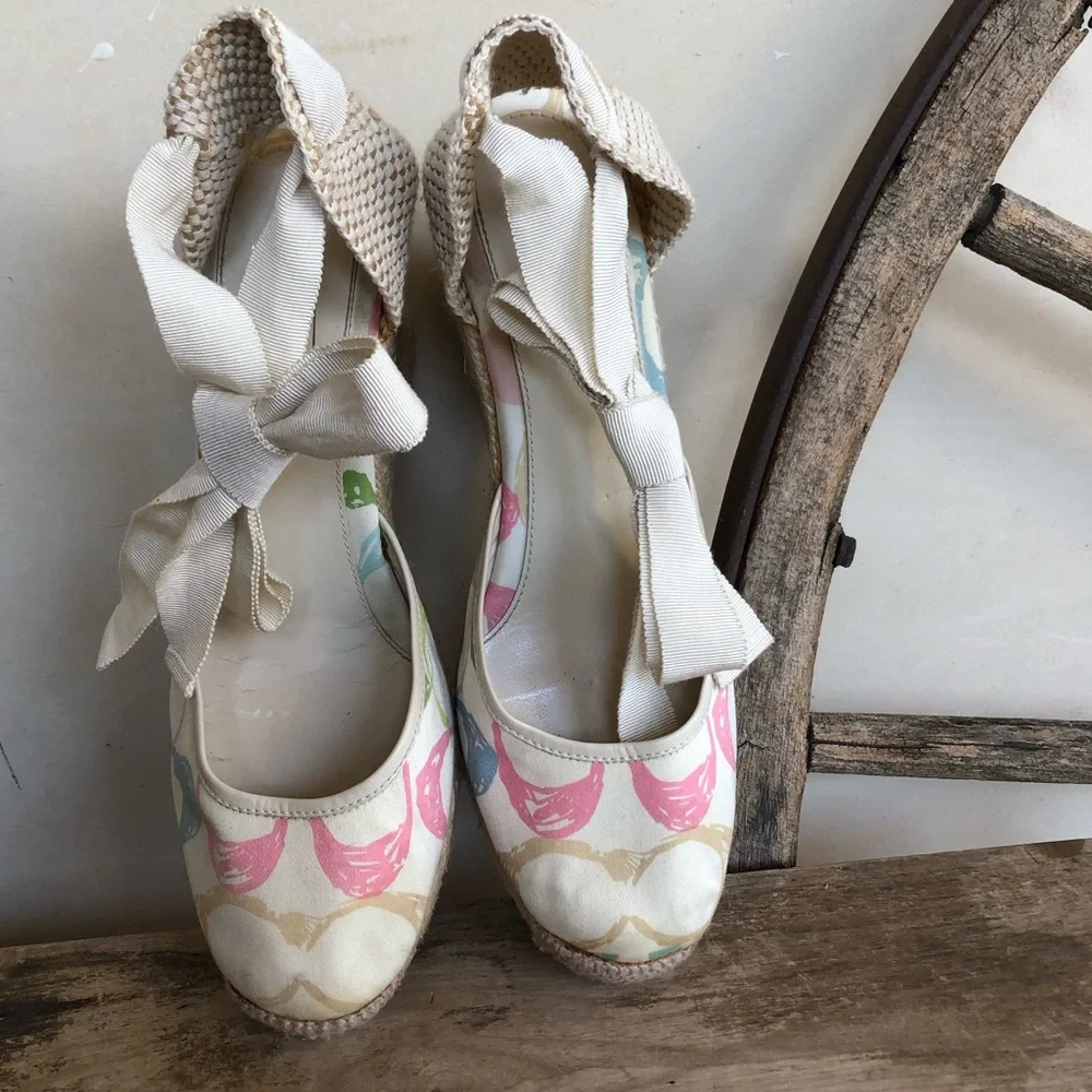 COACH🌷Espadrilles Cute Signature Ankle Tie Wedges - Picture 4 of 12